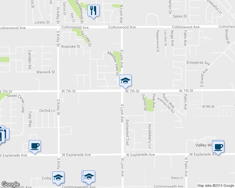 map of restaurants, bars, coffee shops, grocery stores, and more near 720 South Lyon Avenue in San Jacinto