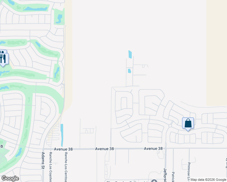 map of restaurants, bars, coffee shops, grocery stores, and more near 37089 Melbourne Street in Indio