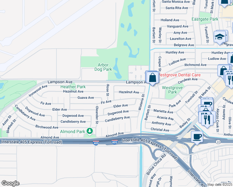 map of restaurants, bars, coffee shops, grocery stores, and more near 4764 Hazelnut Avenue in Seal Beach