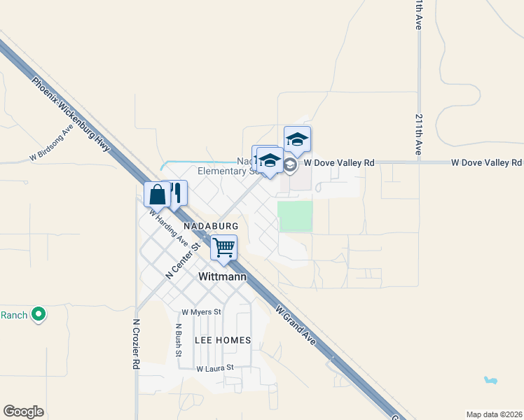 map of restaurants, bars, coffee shops, grocery stores, and more near 21521 East Hovey Avenue in Wittmann