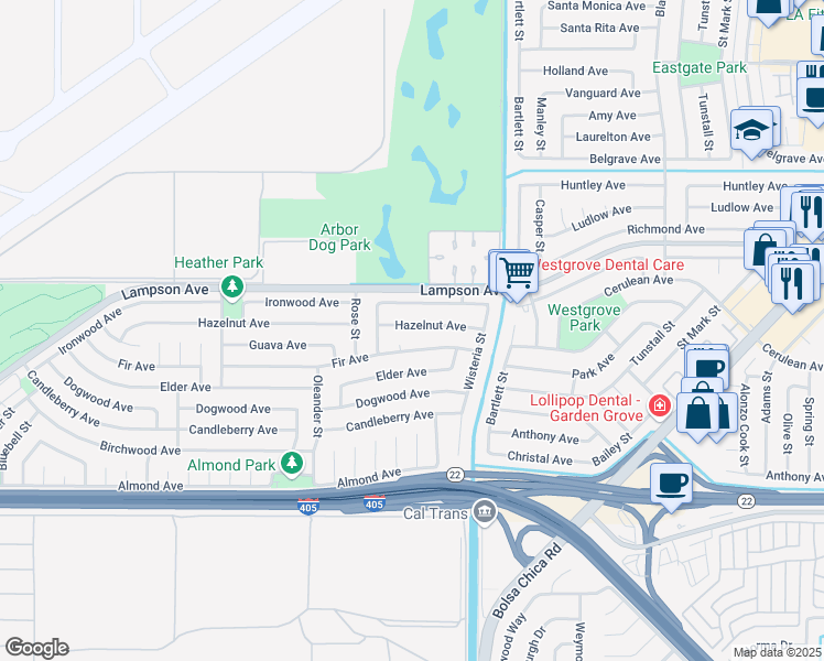 map of restaurants, bars, coffee shops, grocery stores, and more near 4808 Hazelnut Avenue in Seal Beach