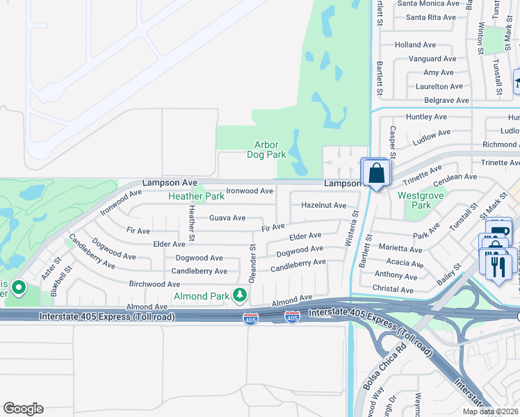 map of restaurants, bars, coffee shops, grocery stores, and more near 4664 Hazelnut Avenue in Seal Beach