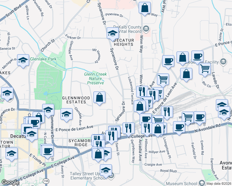 map of restaurants, bars, coffee shops, grocery stores, and more near 331 Hillcrest Avenue in Decatur