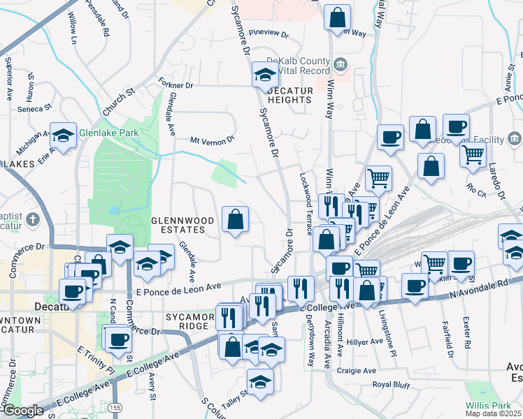 map of restaurants, bars, coffee shops, grocery stores, and more near 331 Hillcrest Avenue in Decatur
