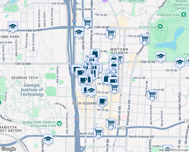 map of restaurants, bars, coffee shops, grocery stores, and more near in Atlanta