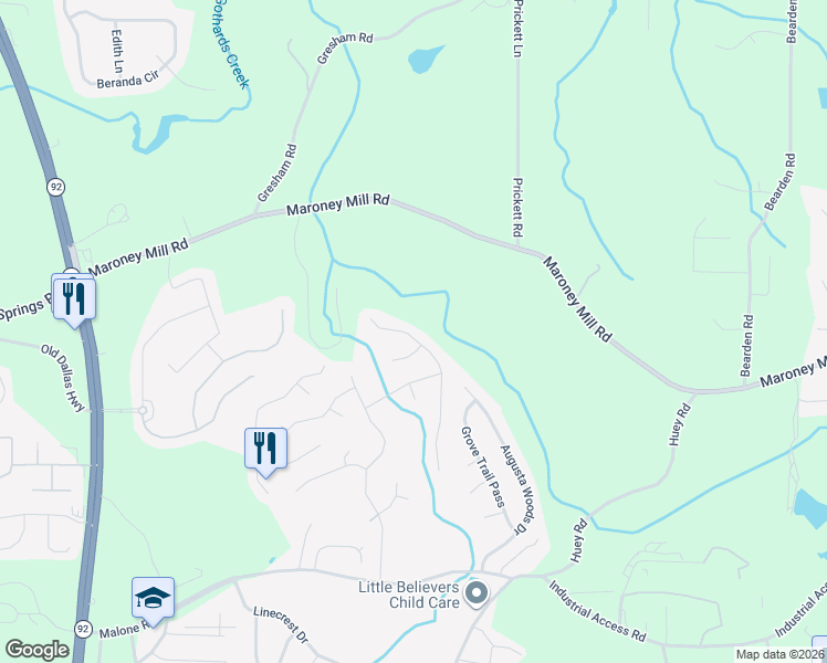map of restaurants, bars, coffee shops, grocery stores, and more near 7216 Brittany Way in Douglasville