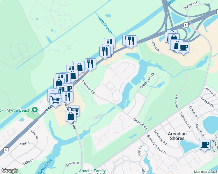 map of restaurants, bars, coffee shops, grocery stores, and more near 9739 Leyland Drive in Myrtle Beach