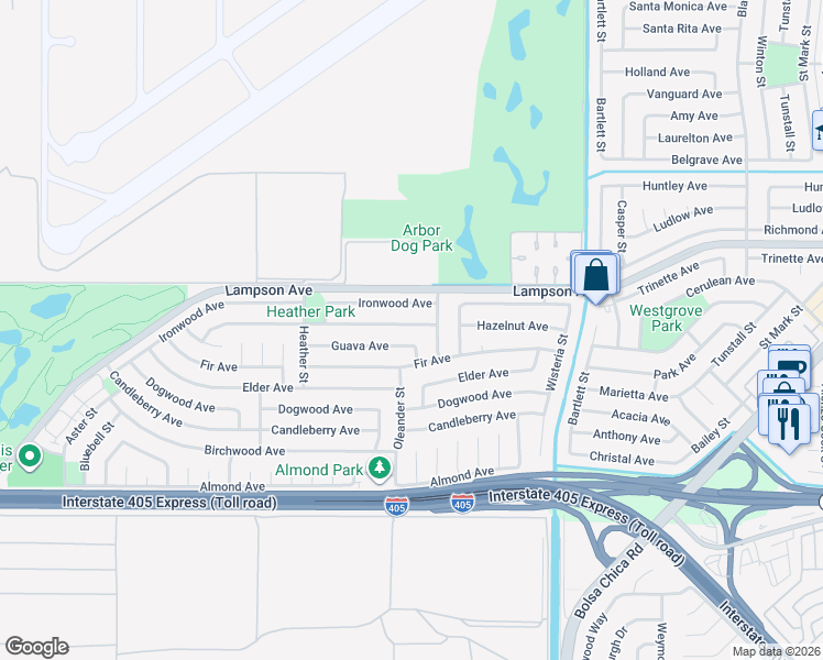 map of restaurants, bars, coffee shops, grocery stores, and more near 4664 Hazelnut Avenue in Seal Beach