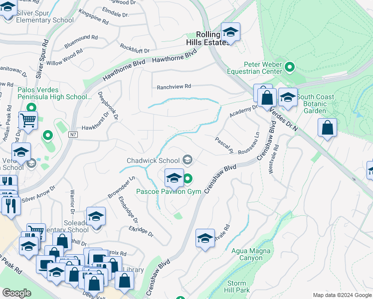 map of restaurants, bars, coffee shops, grocery stores, and more near 4333 Cartesian Circle in Palos Verdes Peninsula