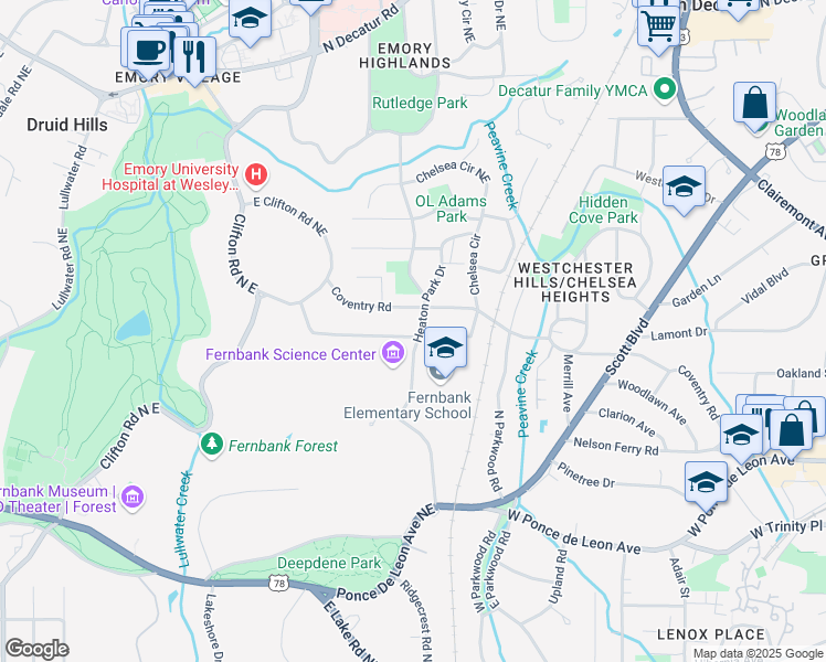 map of restaurants, bars, coffee shops, grocery stores, and more near 200 Heaton Park Drive in Decatur