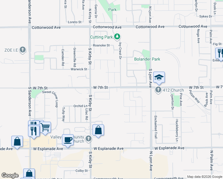map of restaurants, bars, coffee shops, grocery stores, and more near 701 Winding Trail in San Jacinto