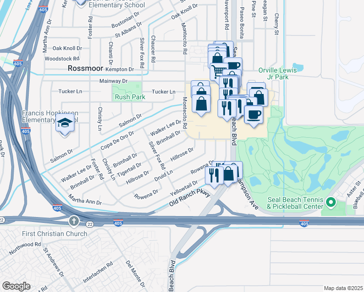 map of restaurants, bars, coffee shops, grocery stores, and more near 3262 Tigertail Drive in Los Alamitos