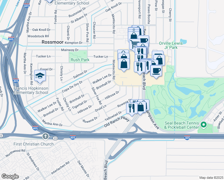 map of restaurants, bars, coffee shops, grocery stores, and more near 3262 Tigertail Drive in Los Alamitos
