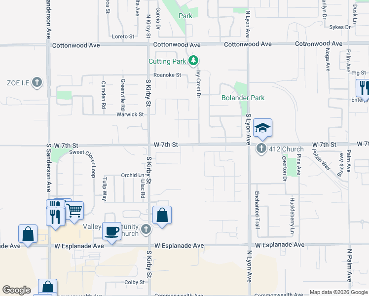 map of restaurants, bars, coffee shops, grocery stores, and more near 701 Winding Trail in San Jacinto