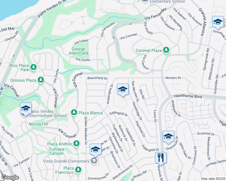 map of restaurants, bars, coffee shops, grocery stores, and more near 28037 Lobrook Drive in Rancho Palos Verdes
