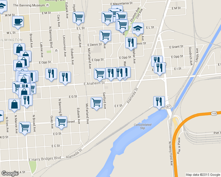 map of restaurants, bars, coffee shops, grocery stores, and more near 727 North Flint Avenue in Los Angeles