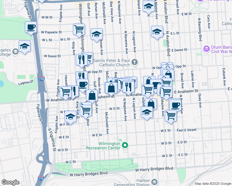 map of restaurants, bars, coffee shops, grocery stores, and more near 713 West Anaheim Street in Los Angeles