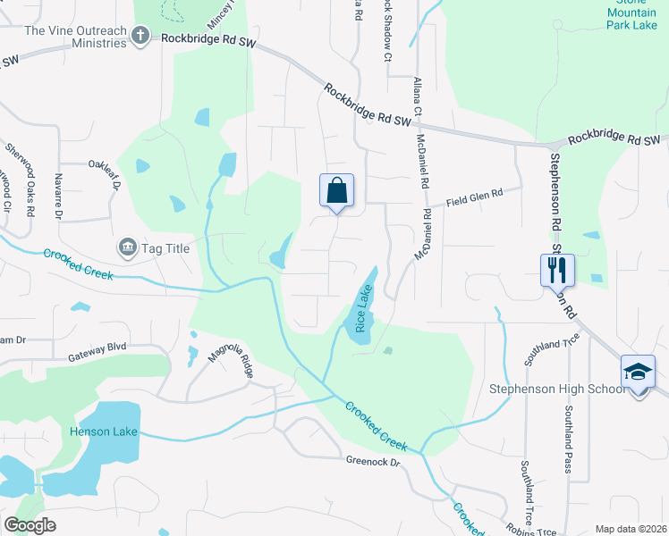 map of restaurants, bars, coffee shops, grocery stores, and more near 6101 Pomerania Trail in Stone Mountain