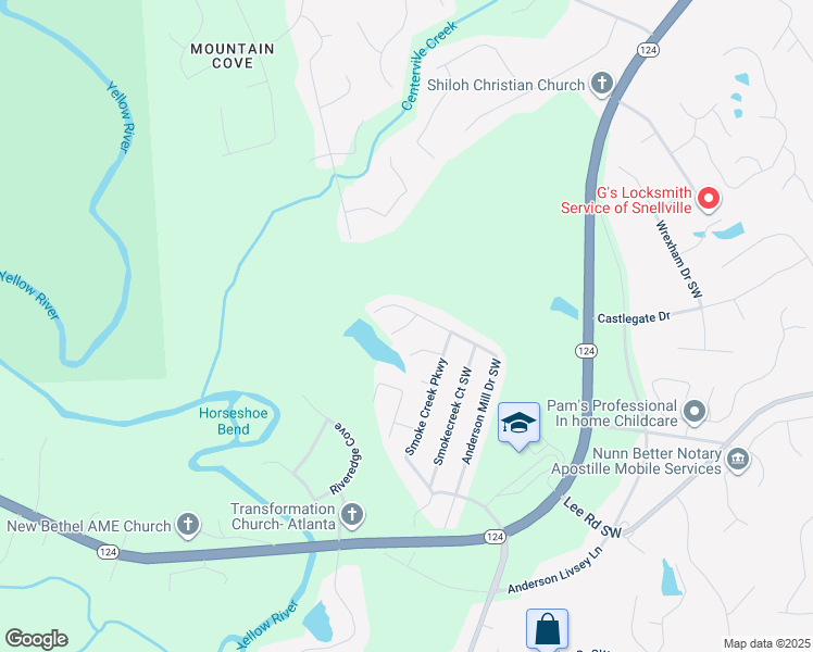 map of restaurants, bars, coffee shops, grocery stores, and more near Benji Trail in Gwinnett County
