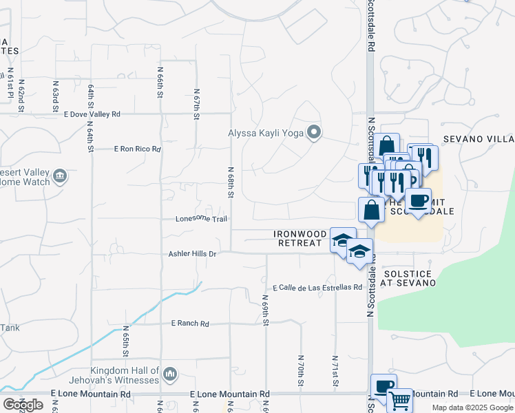 map of restaurants, bars, coffee shops, grocery stores, and more near 6863 East Thirsty Cactus Lane in Scottsdale