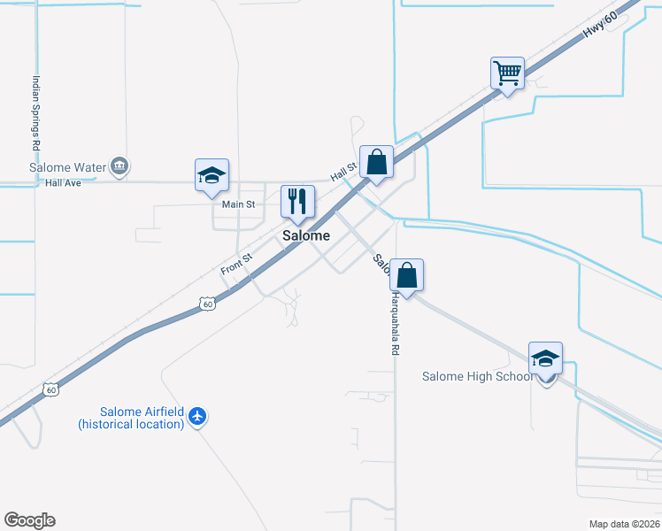 map of restaurants, bars, coffee shops, grocery stores, and more near 38253 Apache Street in Salome