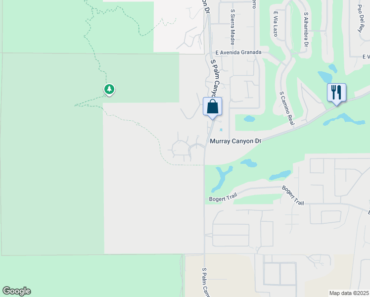 map of restaurants, bars, coffee shops, grocery stores, and more near 211 Canyon Circle North in Palm Springs