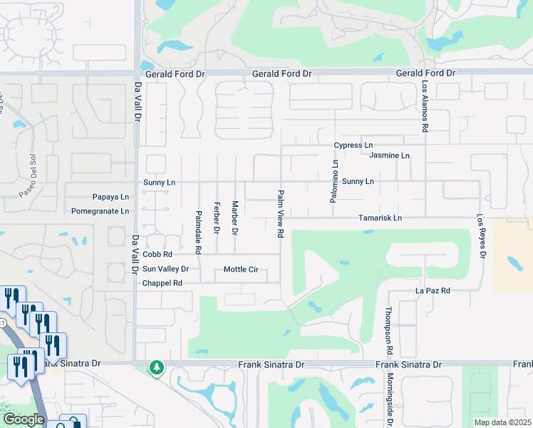 map of restaurants, bars, coffee shops, grocery stores, and more near 70450 Tamarisk Lane in Rancho Mirage