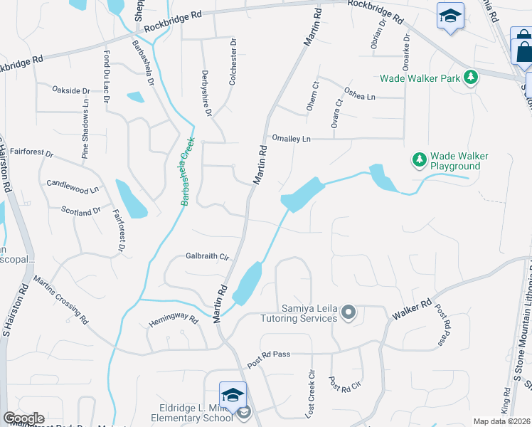 map of restaurants, bars, coffee shops, grocery stores, and more near 5152 Selene Drive in Stone Mountain