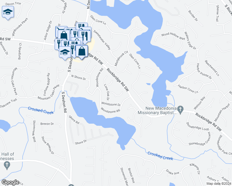 map of restaurants, bars, coffee shops, grocery stores, and more near 7162 Lone Oak Way in Lithonia