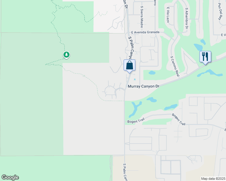 map of restaurants, bars, coffee shops, grocery stores, and more near 211 Canyon Circle North in Palm Springs