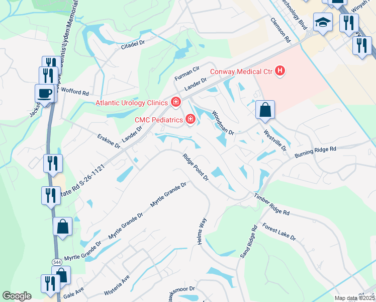 map of restaurants, bars, coffee shops, grocery stores, and more near 904 Looking Glass Court in Conway