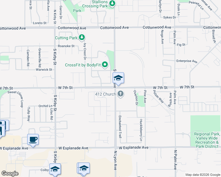 map of restaurants, bars, coffee shops, grocery stores, and more near 720 South Lyon Avenue in San Jacinto