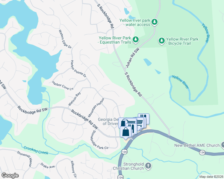 map of restaurants, bars, coffee shops, grocery stores, and more near 7566 Watson Bay Court in Stone Mountain