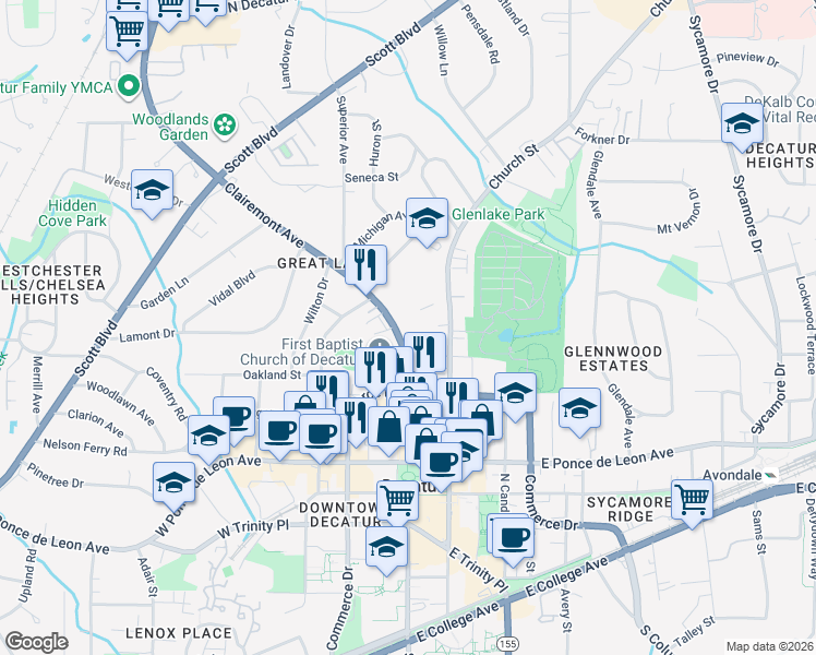 map of restaurants, bars, coffee shops, grocery stores, and more near in Decatur