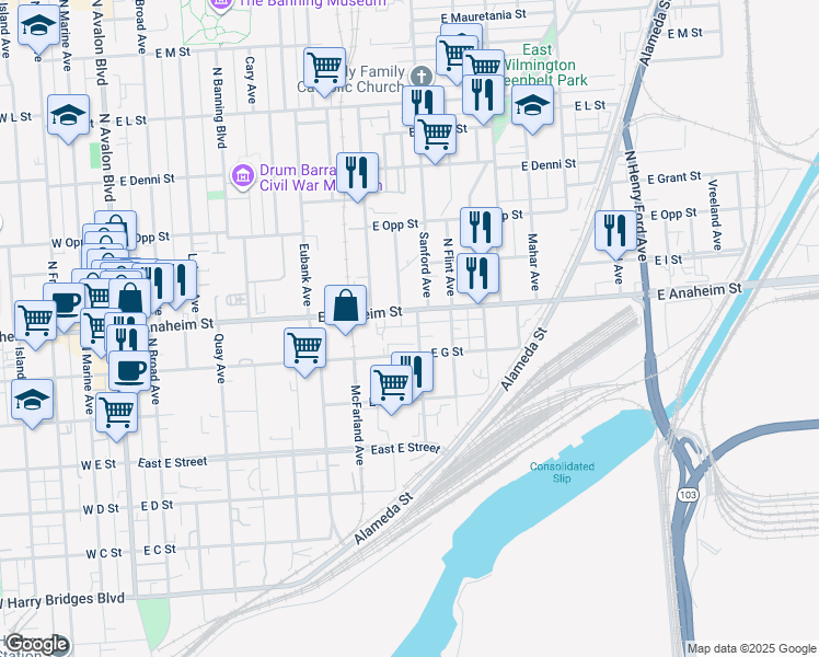 map of restaurants, bars, coffee shops, grocery stores, and more near 729 Sanford Avenue in Los Angeles