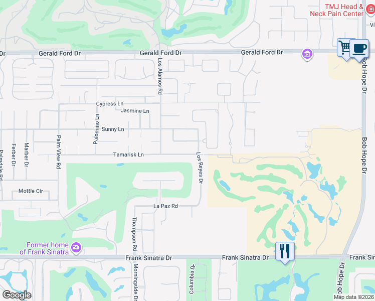 map of restaurants, bars, coffee shops, grocery stores, and more near 71138 Tamarisk Lane in Rancho Mirage