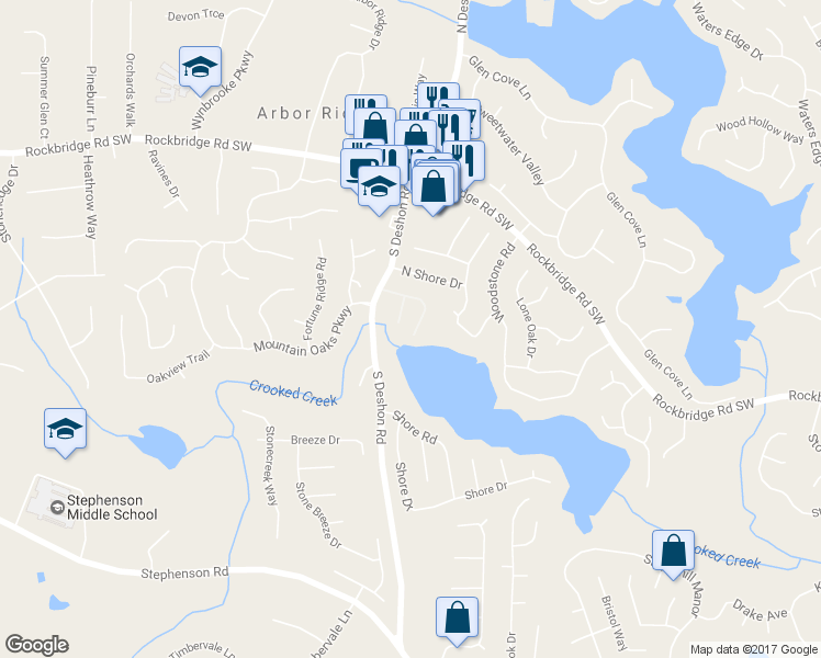 map of restaurants, bars, coffee shops, grocery stores, and more near 7093 Biltmore Trce in Lithonia