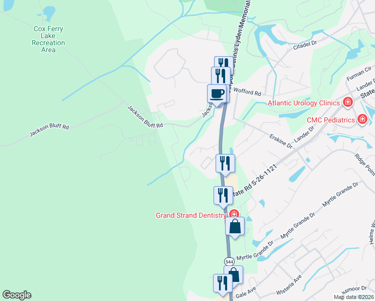map of restaurants, bars, coffee shops, grocery stores, and more near 734 Kimberly Drive in Conway