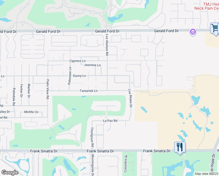 map of restaurants, bars, coffee shops, grocery stores, and more near 71000 Tamarisk Lane in Rancho Mirage