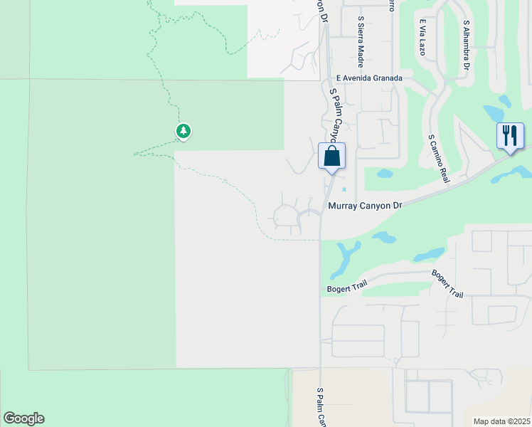 map of restaurants, bars, coffee shops, grocery stores, and more near 2890 Medina Court in Palm Springs