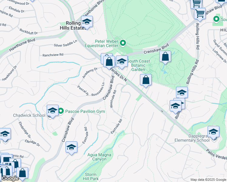 map of restaurants, bars, coffee shops, grocery stores, and more near 26705 Westvale Road in Rolling Hills