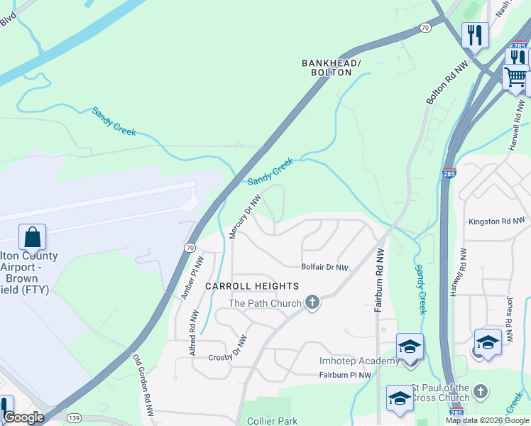 map of restaurants, bars, coffee shops, grocery stores, and more near 966 Neptune Place Northwest in Atlanta