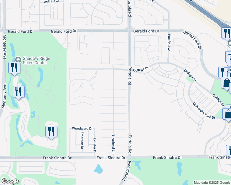 map of restaurants, bars, coffee shops, grocery stores, and more near 74101 Academy Lane East in Palm Desert