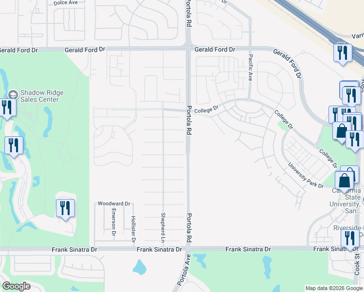 map of restaurants, bars, coffee shops, grocery stores, and more near 74137 Academy Lane East in Palm Desert