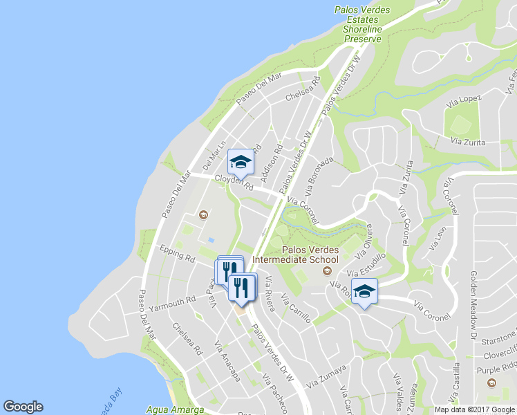 map of restaurants, bars, coffee shops, grocery stores, and more near 1916 Dalton Road in Palos Verdes Estates