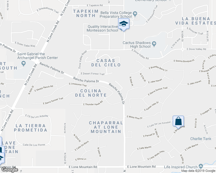 map of restaurants, bars, coffee shops, grocery stores, and more near 5422 East Lonesome Trail in Cave Creek