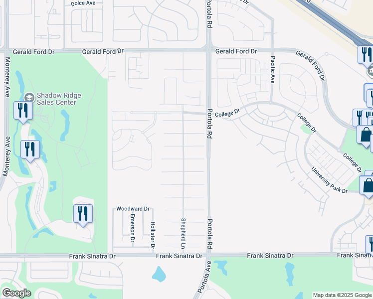 map of restaurants, bars, coffee shops, grocery stores, and more near 74101 Academy Lane East in Palm Desert