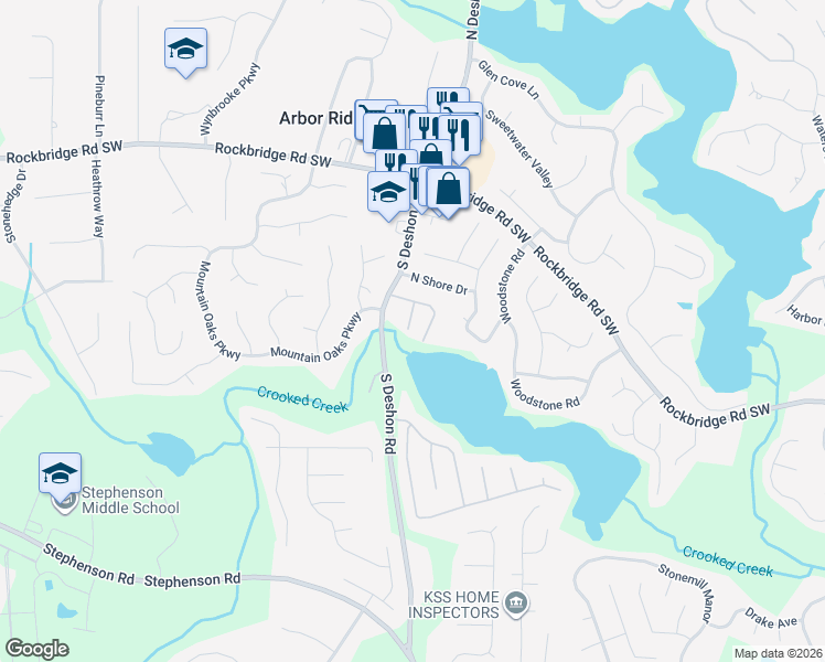 map of restaurants, bars, coffee shops, grocery stores, and more near 7119 Biltmore Way in Lithonia