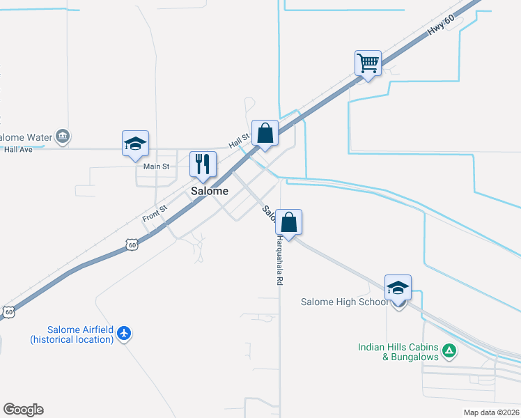 map of restaurants, bars, coffee shops, grocery stores, and more near 38238 Salome Road in Salome