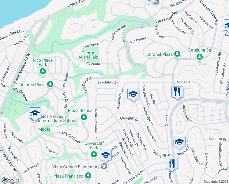 map of restaurants, bars, coffee shops, grocery stores, and more near 28011 Indian Rock Drive in Rancho Palos Verdes